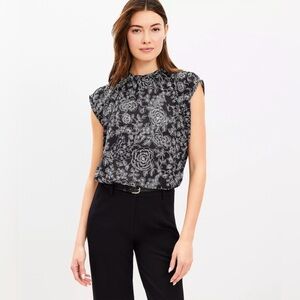 LOFT Black and White Floral Blouse